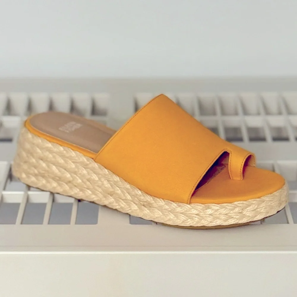 NIB Eileen Fisher Tarry Toe Loop Espadrille Wedge Slide Sandal Mango Size 9.5 - Picture 2 of 10
